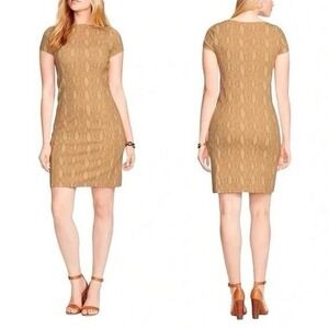 Lauren Ralph Lauren Contessa Tan Light Brown Snake Skin Print Sheath Dress, Sz M